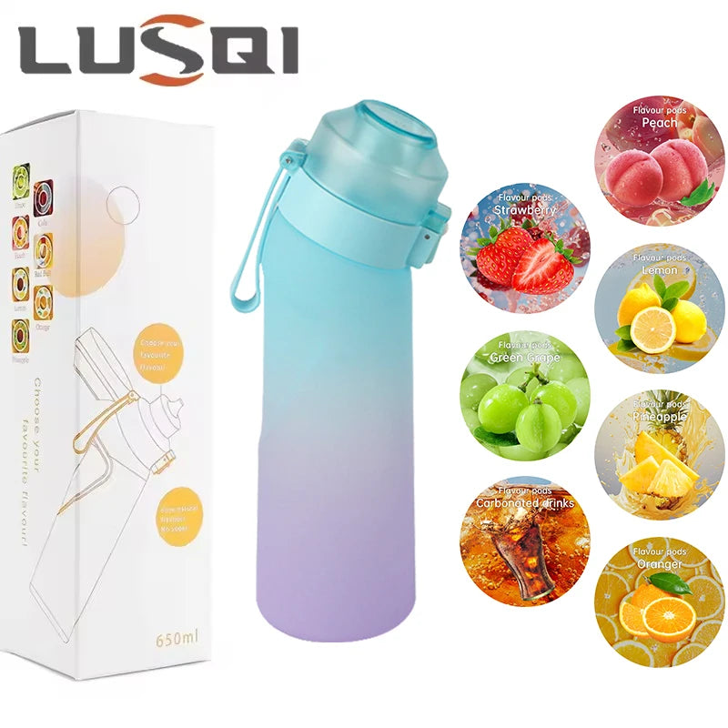 LUSQI 650ml Air Flavored Water Bottle With 7pc Random Flavor Pods Sports Straw Cup Tritan For Outdoor Sports Fitness BPA Free