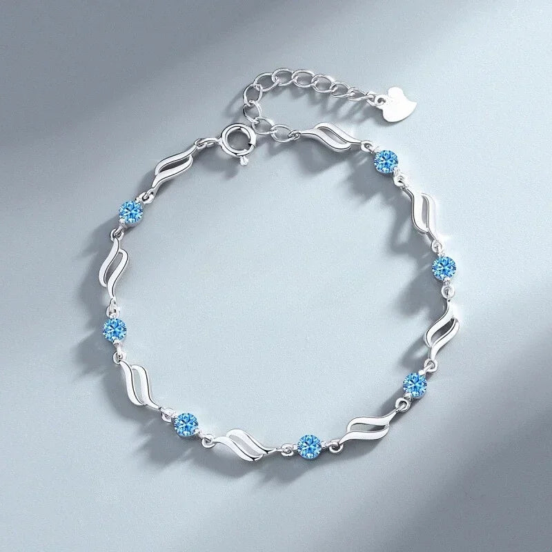 925 Sterling Silver Heart Shaped Necklace Bracelet Set for Women Vintage Korean Crystal Bracelets High Quality Set Party Jewelry