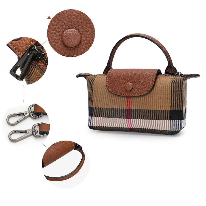 Aidrani  The new women's one shoulder crossbody bag is made of canvas and cowhide, with a high-end and elegant checkered pattern