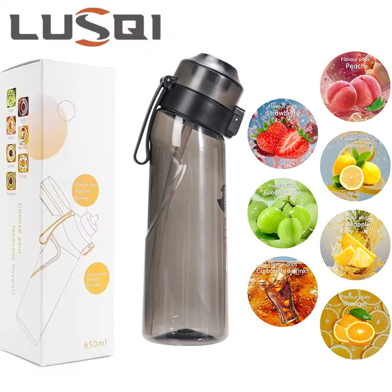LUSQI 650ml Air Flavored Water Bottle With 7pc Random Flavor Pods Sports Straw Cup Tritan For Outdoor Sports Fitness BPA Free