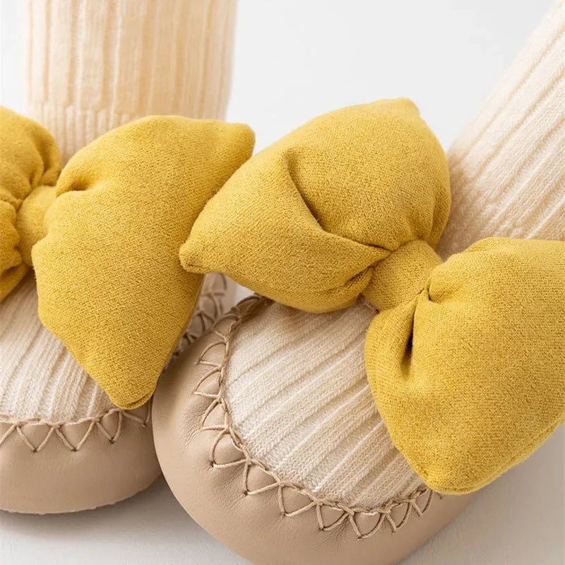 Autumn Baby Bow Middle Tube Socks Shoe Girls Princess Anti Slip Floor Shoes Soft Soled Children Toddler Shoes Kids First Walkers