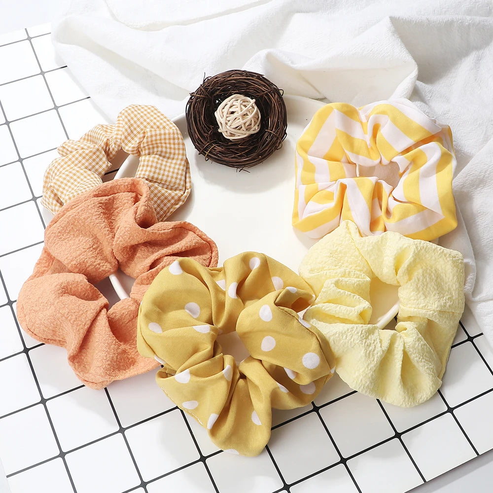 5Pcs/Lot Girl Pink Red Hair Band Accessories Fashion Large Hair Ties Solid Color Elastic Scrunchies For Women Ponytail Hairstyle