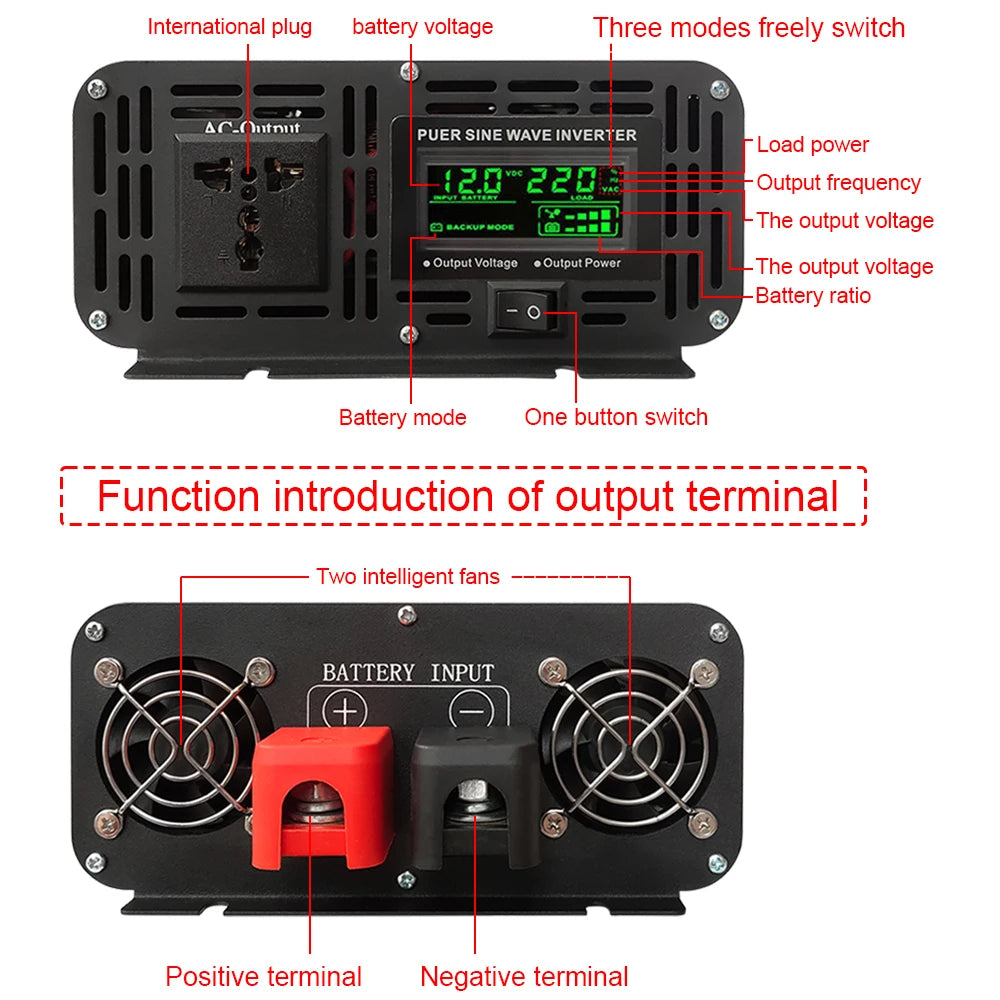 5000W Pure Sine Wave Inverter 12V 24V 48V DC To AC 110V 220V 4000W Voltage Converter Portable Car Converter Solar LED Inverter