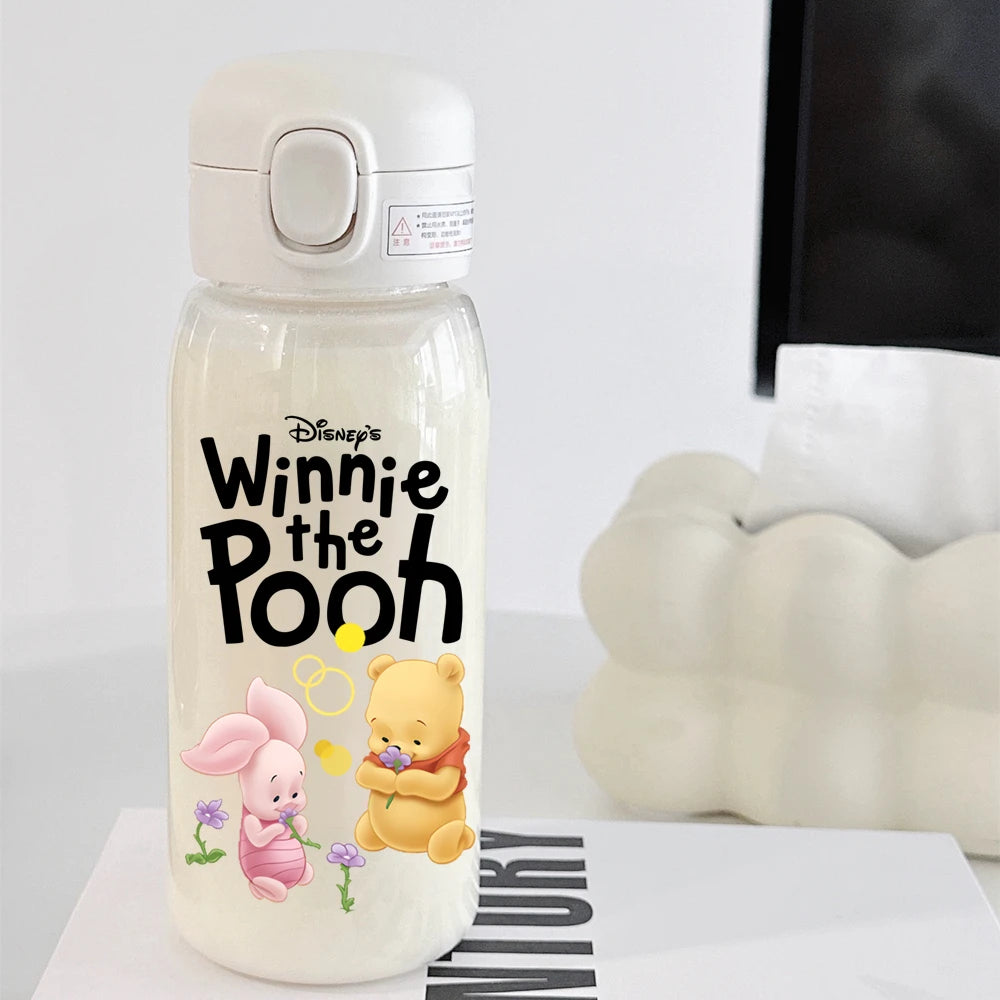 Pooh Bear Mickey Mouse 600ml Cartoon Water Bottle Portable Cute Straw Cup Kids Leak-proof Drinking Jug Outdoor Camping Travel