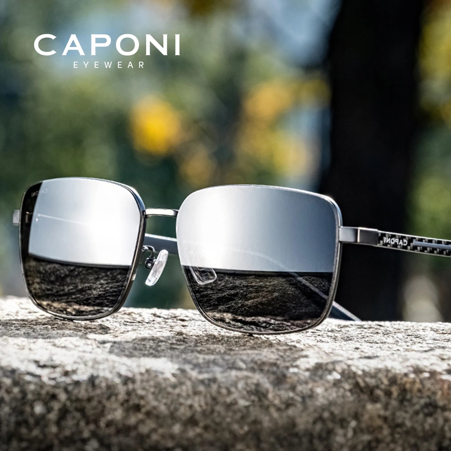 CAPONI Outdoor Sunglass For men Polarized Photochromic Square Shades Driving Sunglasses UV400 Protection Brand Designer BS24704