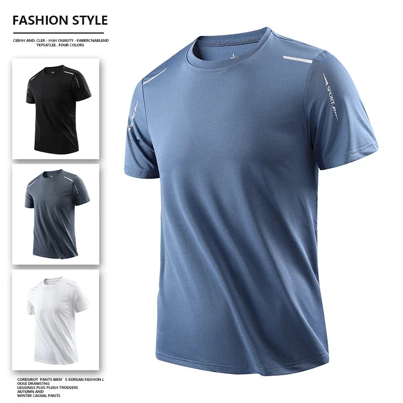 Men's Running Quick Drying T-shirts Breathable Hiking Fishing Tees Soft Elasticity Outdoor Sports Short Shirt Summer