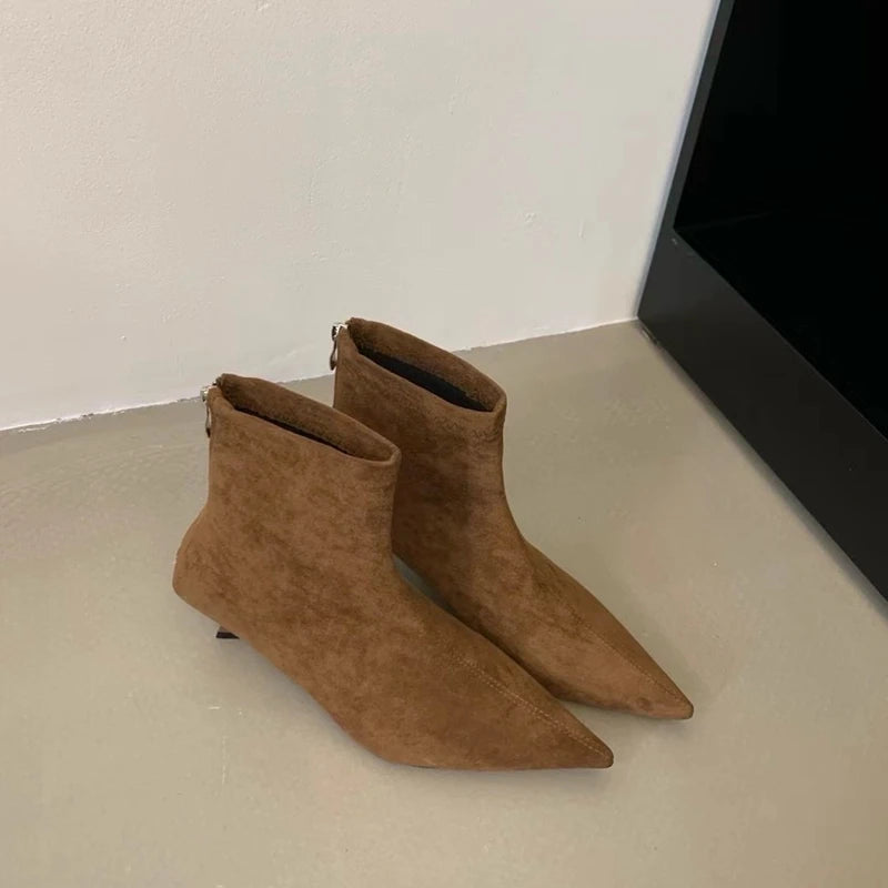 SUOJIALUN 2024 Winter New Brand Women Short Boots Fashion Pointed Toe Ladies Elegant Ankle Boots Thin High Heel Dress Pumps Shoe