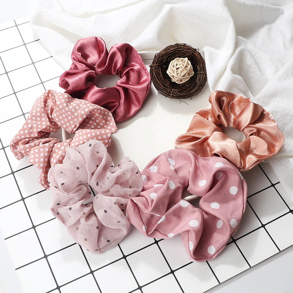 5Pcs/Lot Girl Pink Red Hair Band Accessories Fashion Large Hair Ties Solid Color Elastic Scrunchies For Women Ponytail Hairstyle