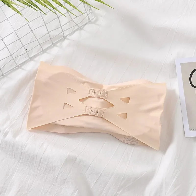 Ice Silk Strapless Bra Girls Seamless Crop Tube Top Bralette for Women Soft Sexy Bras Large Size Bustier Tops Summer Underwear