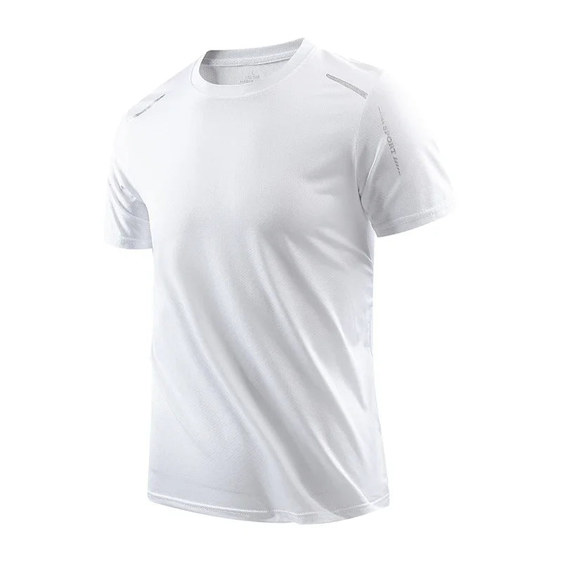 Men's Running Quick Drying T-shirts Breathable Hiking Fishing Tees Soft Elasticity Outdoor Sports Short Shirt Summer