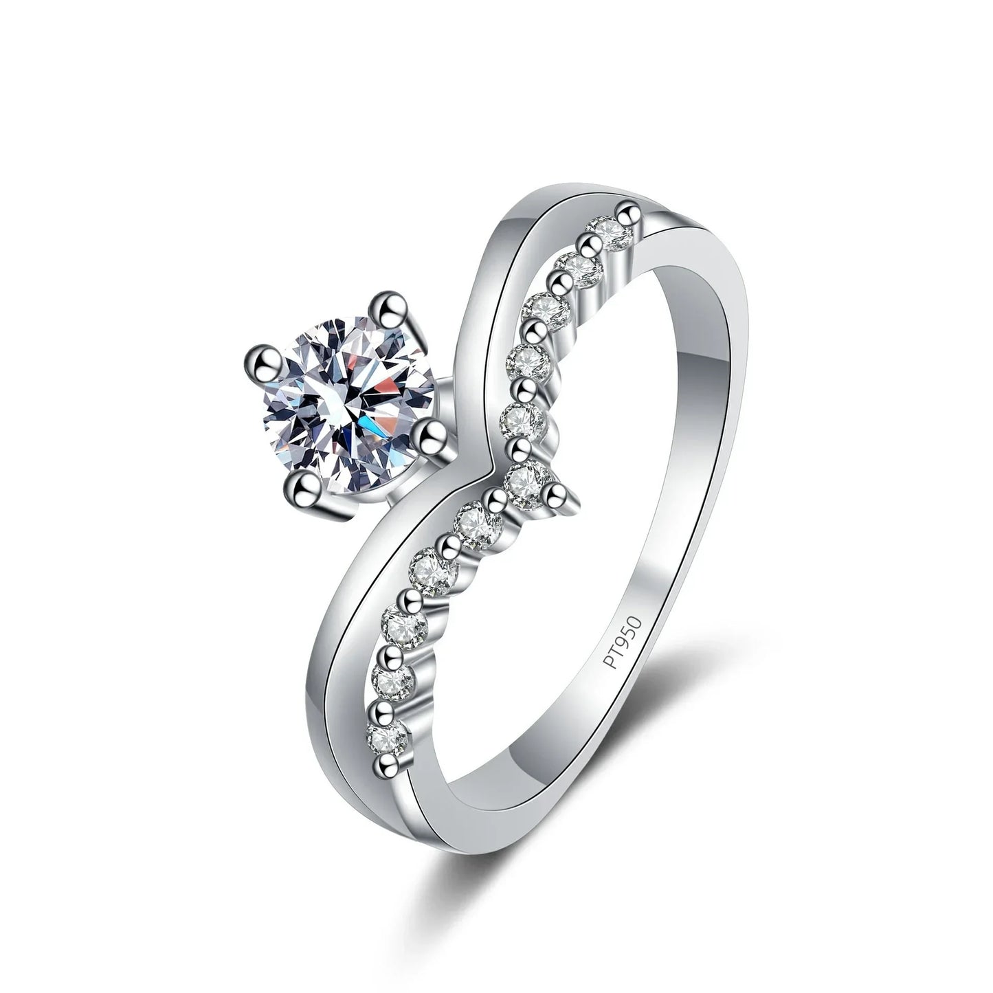 CKT Real 18K White Gold 0.5 Carat D Color Moissanite Rings for Women Platinum Pt950 New Princess Crown Wedding Ring Fine Jewelry
