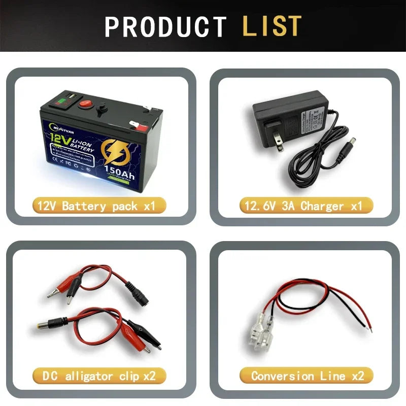 12V 150Ah LiFeP04 Battery Deep Cycle Lithium Battery 30A BMS 6000+ Cycles Perfect for Solar Fish Finder Power Wheel Boat Home RV