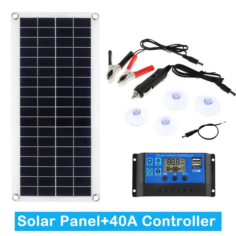 50W Solar Panel 12V Monocrystalline USB Power Portable Outdoor Solar Cell Car Ship Camping Hiking Travel Phone Charger