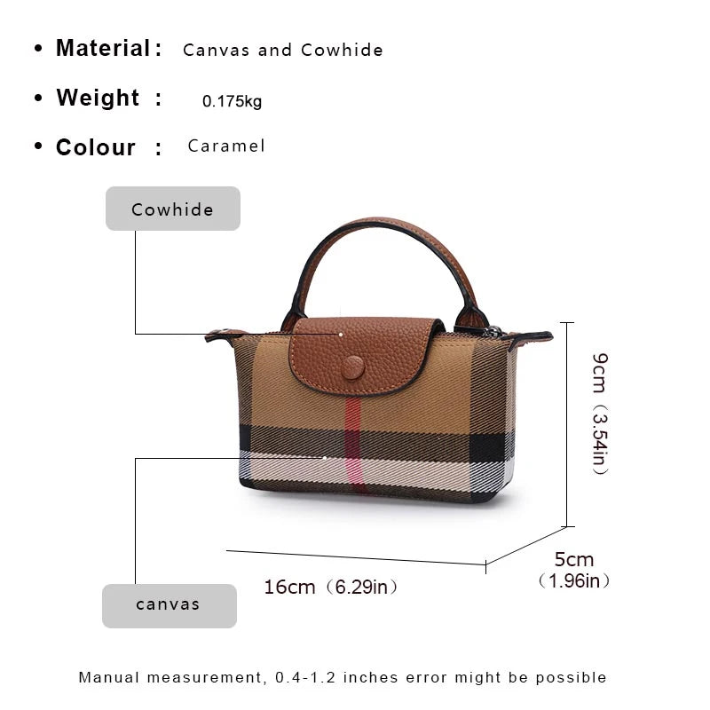 Aidrani  The new women's one shoulder crossbody bag is made of canvas and cowhide, with a high-end and elegant checkered pattern