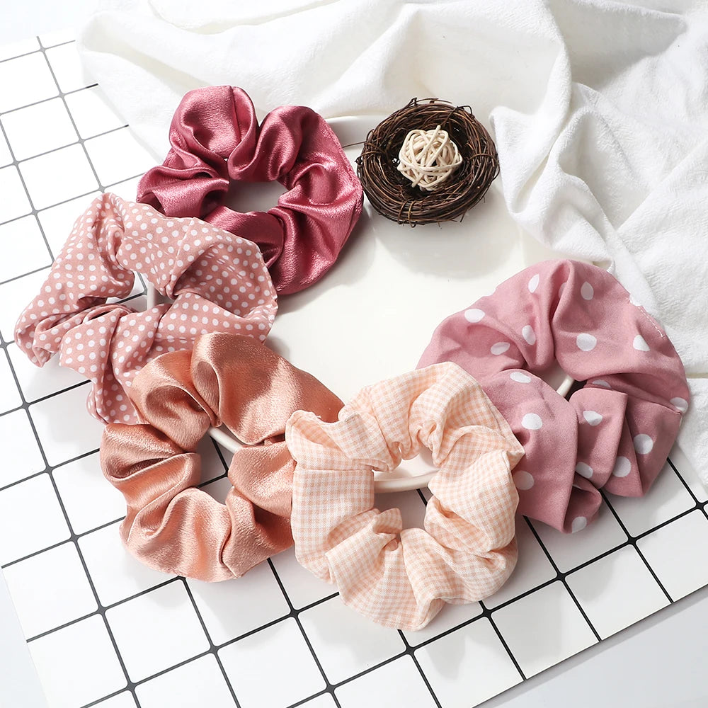 5Pcs/Lot Girl Pink Red Hair Band Accessories Fashion Large Hair Ties Solid Color Elastic Scrunchies For Women Ponytail Hairstyle