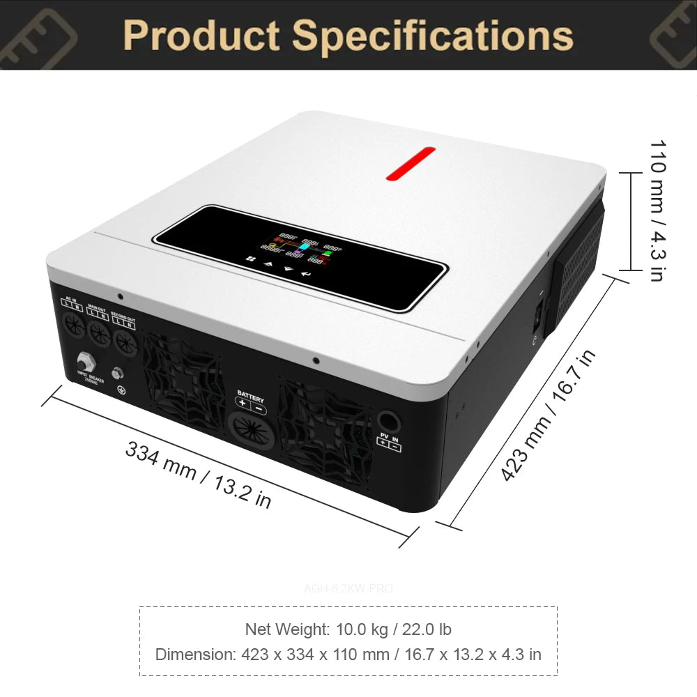 Daxtromn 6200W/4200W Hybrid Solar Inverter 6.2kw MPPT 120A 500VDC PV Input 220VAC 24VDC 48VDC 4.2kw 6.2kw Hybrid Solar Inversor