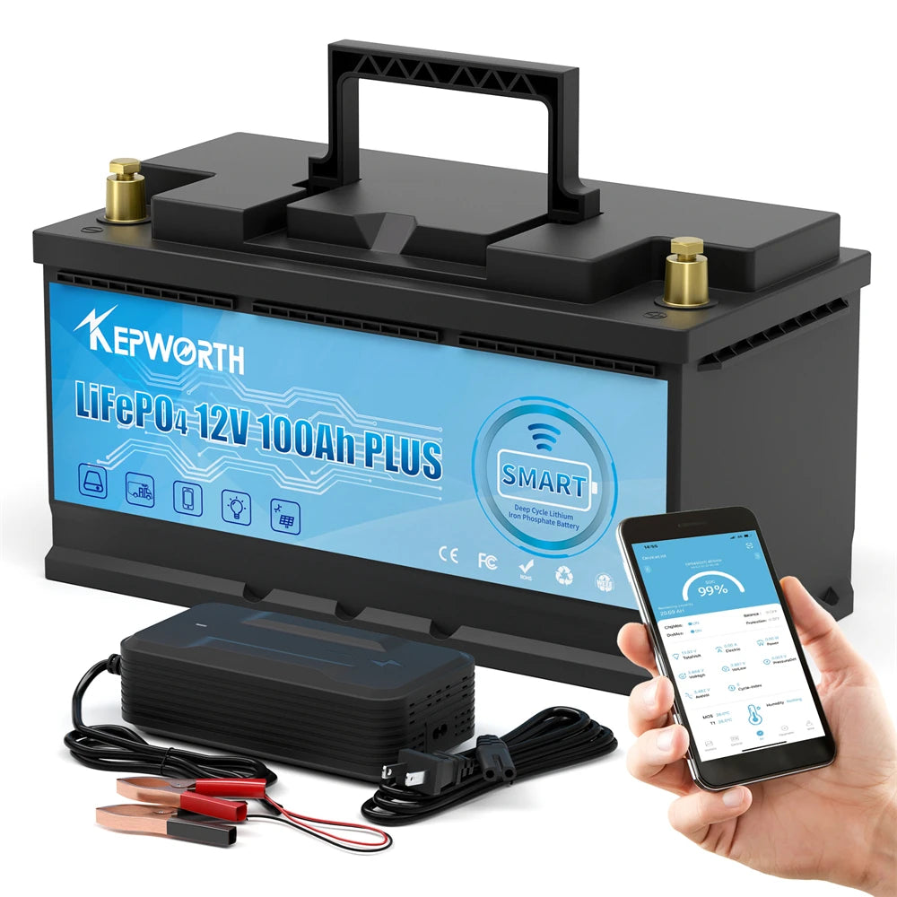 Newest 12V 100Ah 120Ah 200Ah 24V 100Ah LiFePO4 Battery Built-in Bluetooth BMS For RV Campers Golf Cart Off-Road Off-Grid Solar