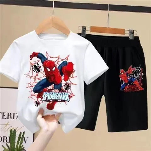 Children'S T-Shirts Spider-Man Set Aoger Spiderman Boys Summer Trend Baby Short Sleeve Shorts Two-Piece Set Kids Outfits Gifts ﻿