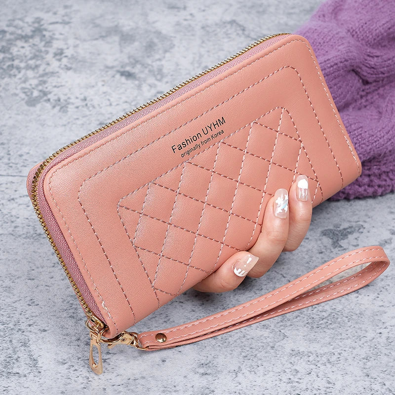 2024 new ladies purse long Joker zipper clutch bag embroidered fashion large capacity soft wallet mobile phone bag
