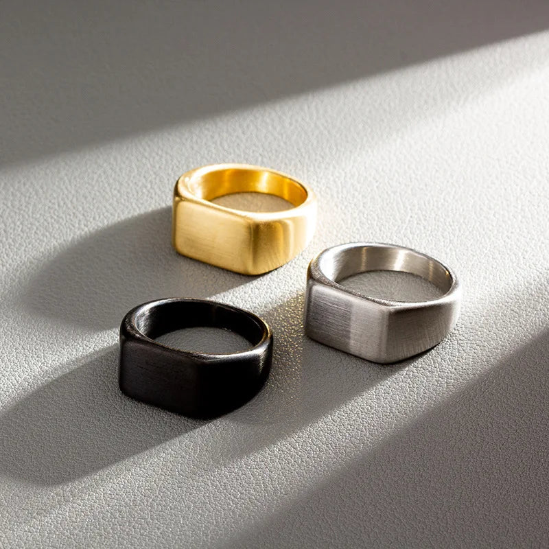 HNSP 316L Stainless Steel Ring For Men 2024 Smooth Rectangular Seal Rings Finger Jewelry Accessories
