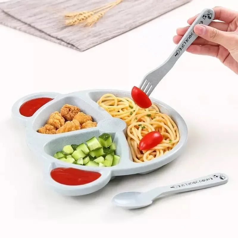 3Pcs/Set Baby Food Feeding Tableware Cartoon Bear Bowl+Spoon+Fork Eating Dinnerware for Children Dishes Kids Dinning Plate