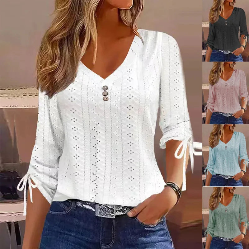 Solid Lace Shirt Tops For women Clothing 2024 Spring Winter Basic Korean White Blouse Vintage Female Y2K Clothes Pullover Tees