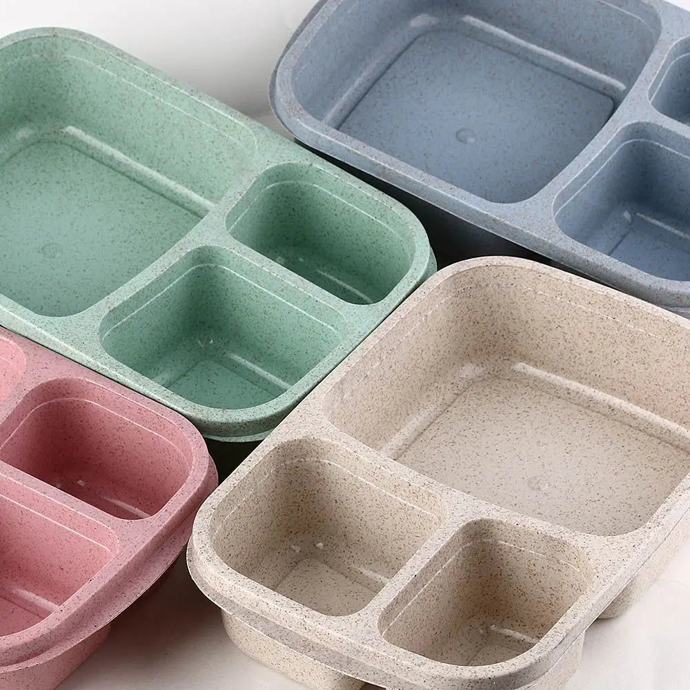 Portable Lunch Box Eco-friendily Wheat Straw Boxes Picnic Storage Box Fruit Container Compartmentalized Lunchbox for Kids Adult