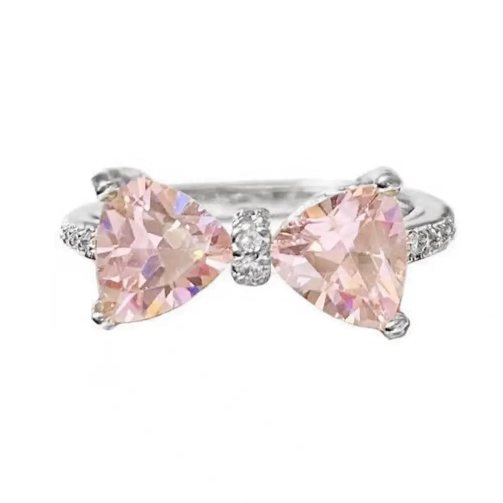 Arrived Romantic Lovely Pink Bowknot Design Female Exquisite Jewelry Bow Tie Zircon For Party And Dating P9Z7