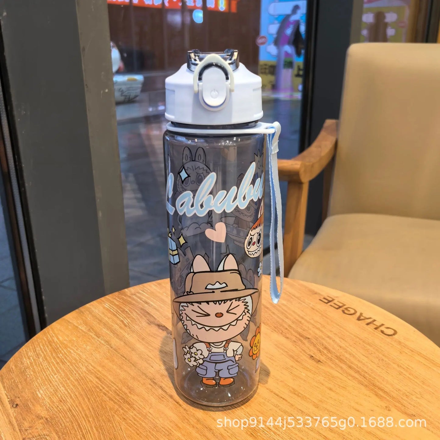 Travel Portable 800Ml Cartoon Labubu Water Bottle with Straw - High-Capacity and Great Kids Birthday Gift