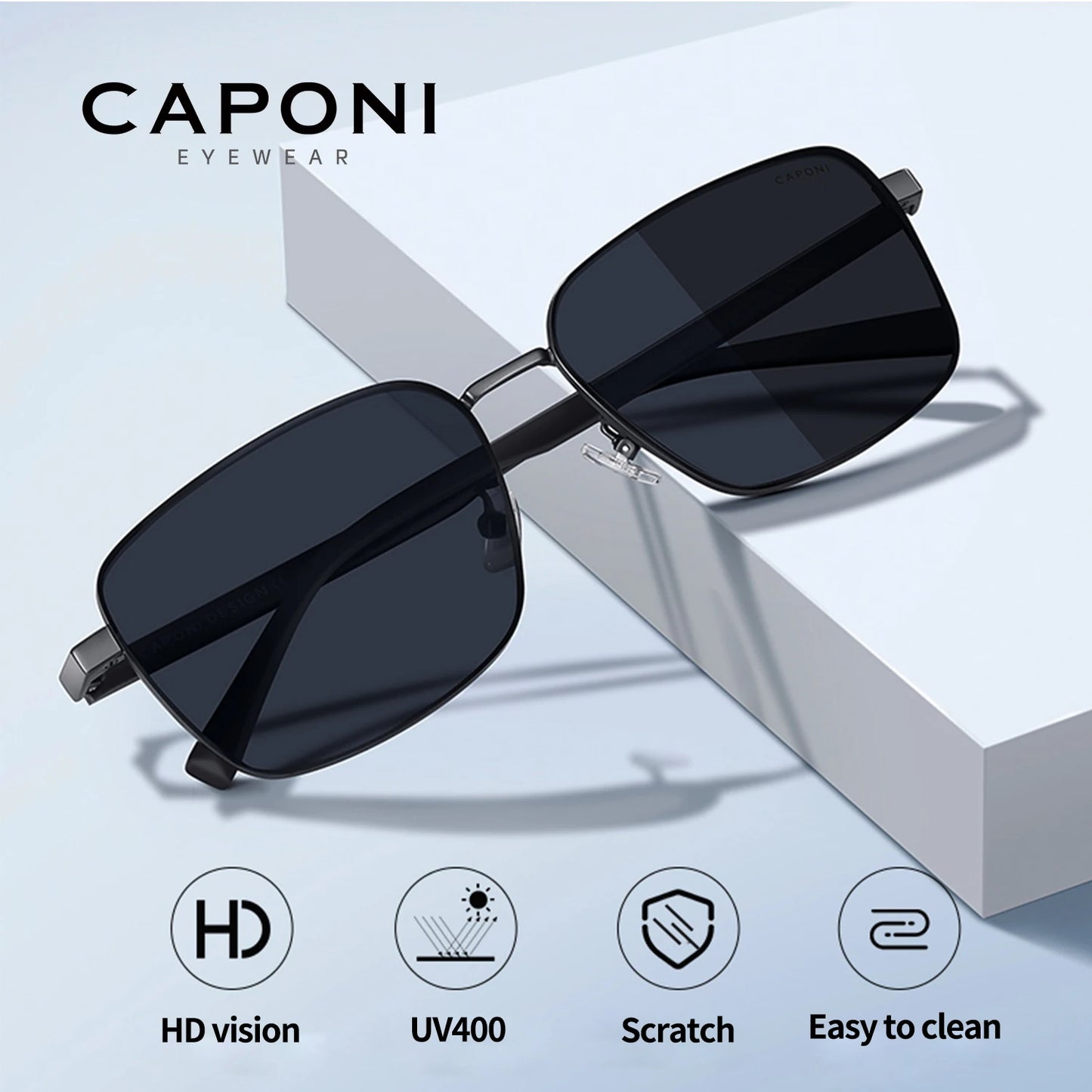 CAPONI Outdoor Sunglass For men Polarized Photochromic Square Shades Driving Sunglasses UV400 Protection Brand Designer BS24704