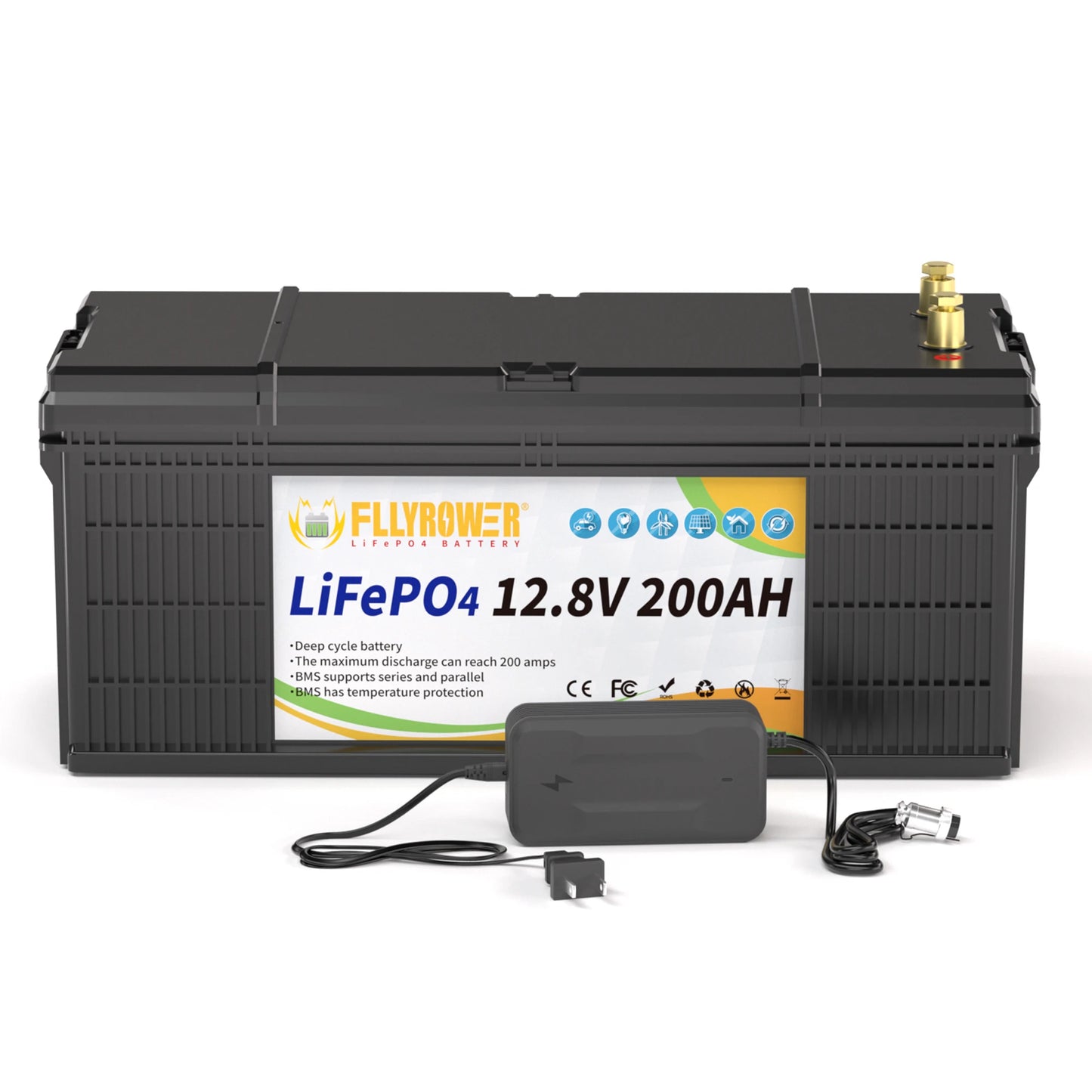 Germany Stock FLLYROWER 12.8v 100Ah 120Ah 180Ah 200Ah 300Ah LiFePO4 Battery Pack Solar Lithium Lifepo4  Battery