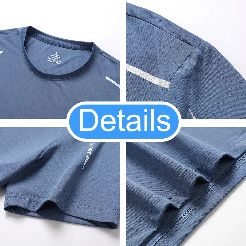Men's Running Quick Drying T-shirts Breathable Hiking Fishing Tees Soft Elasticity Outdoor Sports Short Shirt Summer