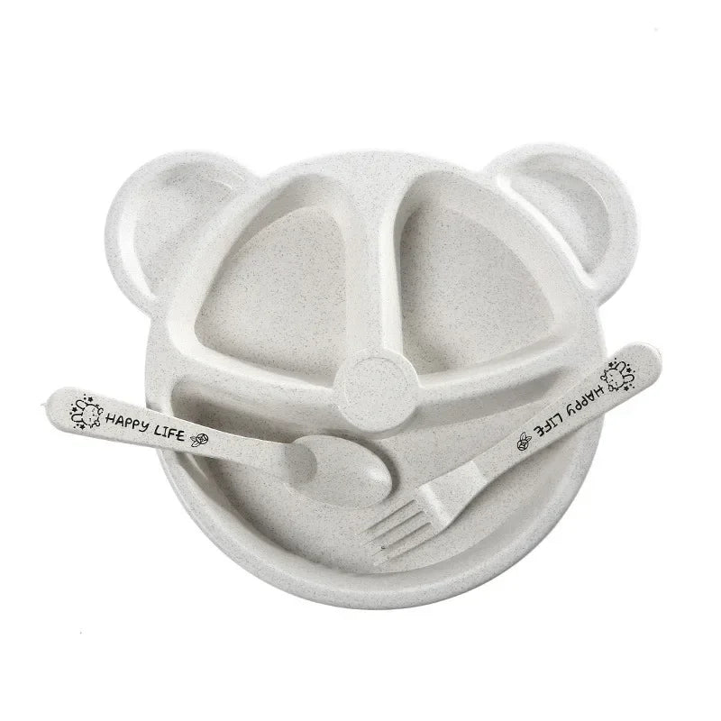 3Pcs/Set Baby Food Feeding Tableware Cartoon Bear Bowl+Spoon+Fork Eating Dinnerware for Children Dishes Kids Dinning Plate