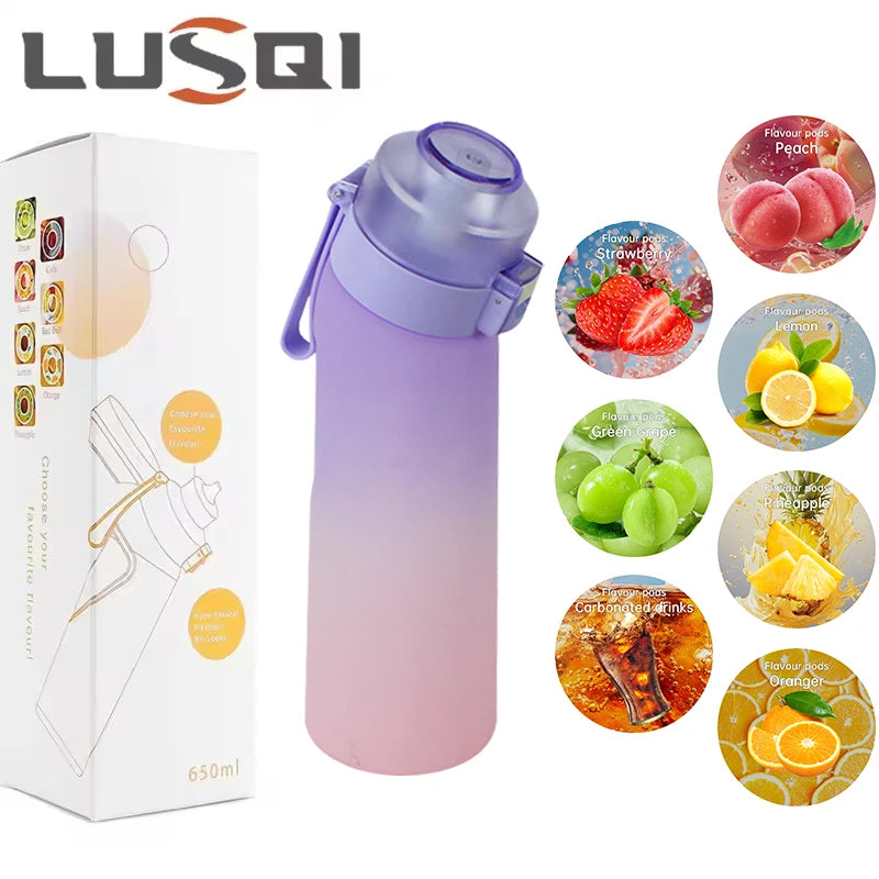 LUSQI 650ml Air Flavored Water Bottle With 7pc Random Flavor Pods Sports Straw Cup Tritan For Outdoor Sports Fitness BPA Free