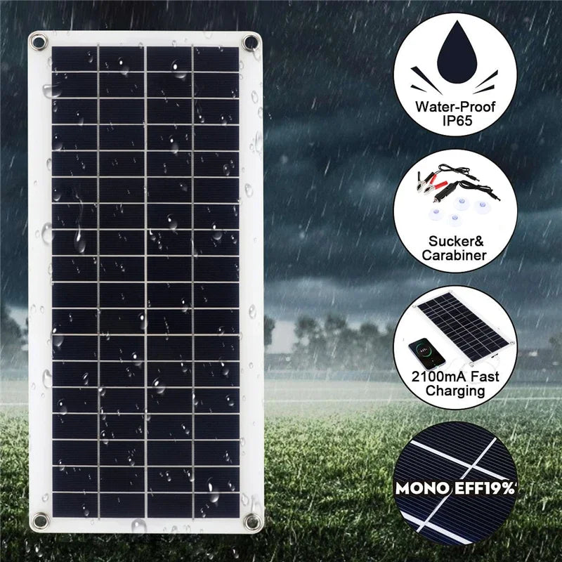 50W Solar Panel 12V Monocrystalline USB Power Portable Outdoor Solar Cell Car Ship Camping Hiking Travel Phone Charger