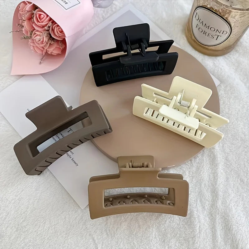 4pcs Set Women Hair Claw Simple Style Solid Color Big Hair Claw Clips Square Hair Clips Rectangle Fashion Hair Accessories