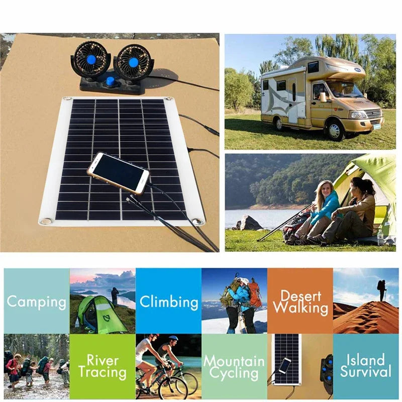 50W Solar Panel 12V Monocrystalline USB Power Portable Outdoor Solar Cell Car Ship Camping Hiking Travel Phone Charger