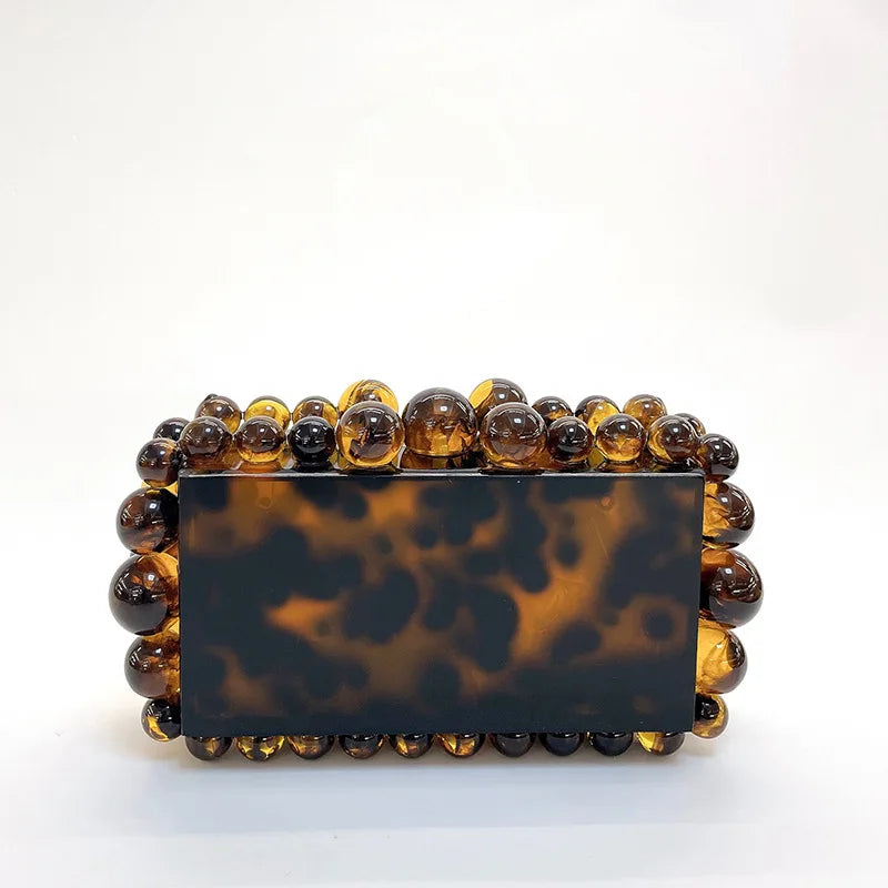 Acrylic Box Evening Clutch Purse Bags For Wedding Party Green/Purple Foil Beads Purses And Handbags Designer Bag
