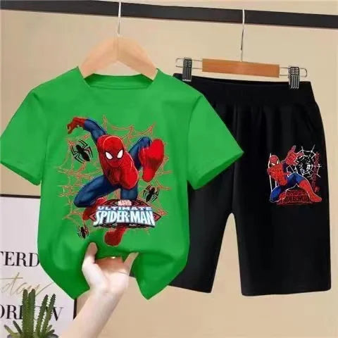 Children'S T-Shirts Spider-Man Set Aoger Spiderman Boys Summer Trend Baby Short Sleeve Shorts Two-Piece Set Kids Outfits Gifts ﻿