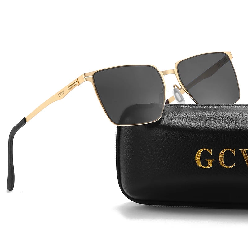 GCV Men Polarized Sunglasses Aluminum Magnesium Sun Glasses Driving Glasses Rectangle Shades For Men UV400