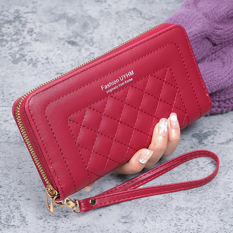 2024 new ladies purse long Joker zipper clutch bag embroidered fashion large capacity soft wallet mobile phone bag