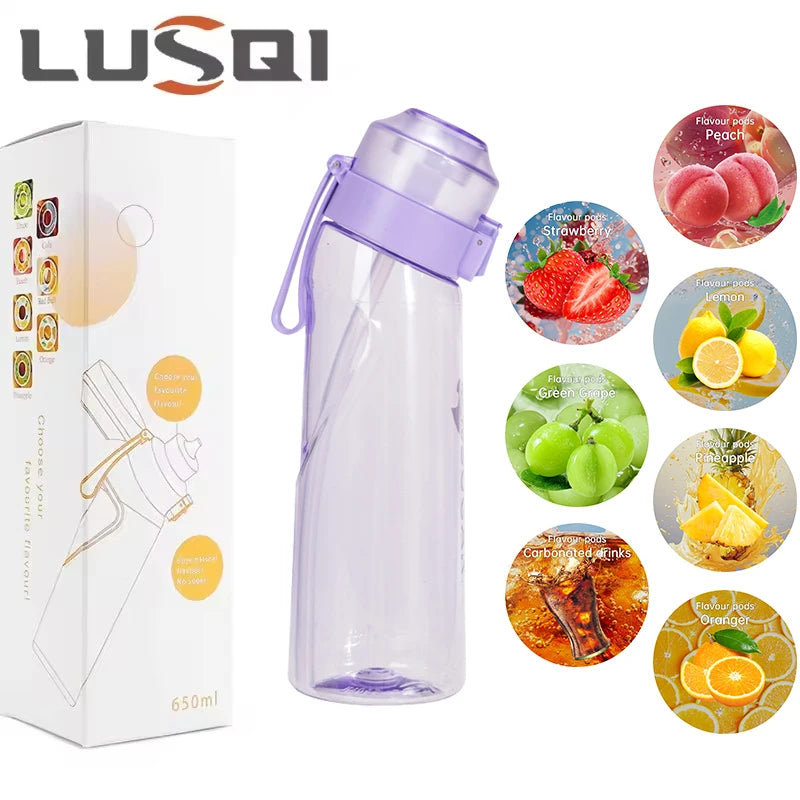 LUSQI 650ml Air Flavored Water Bottle With 7pc Random Flavor Pods Sports Straw Cup Tritan For Outdoor Sports Fitness BPA Free
