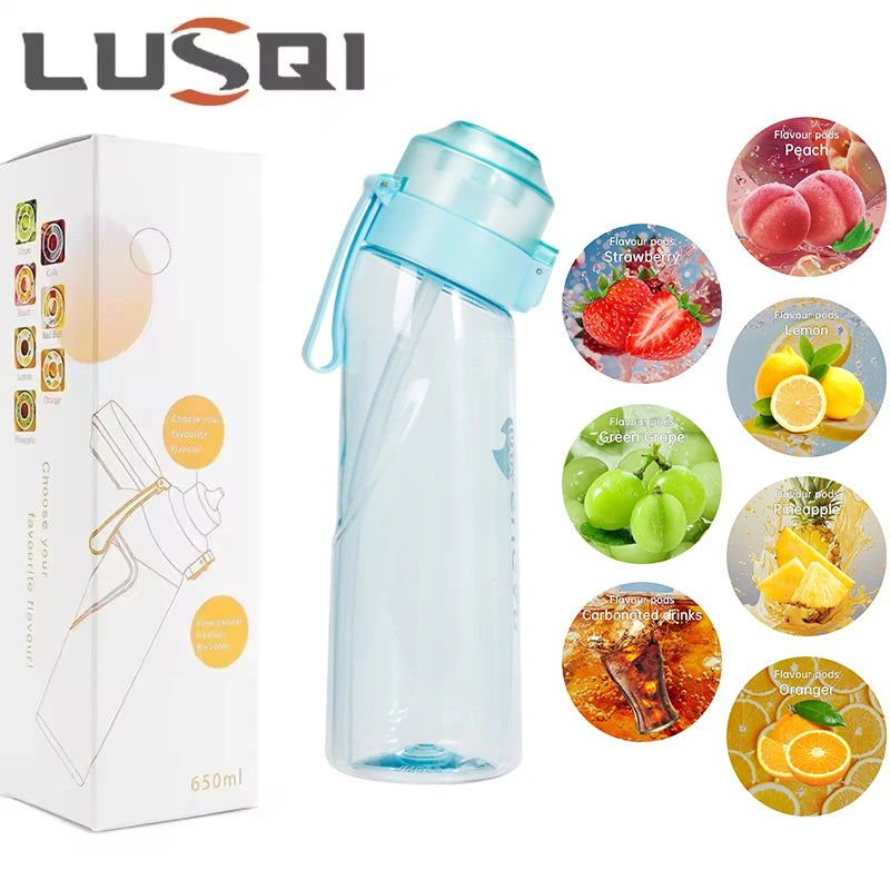 LUSQI 650ml Air Flavored Water Bottle With 7pc Random Flavor Pods Sports Straw Cup Tritan For Outdoor Sports Fitness BPA Free