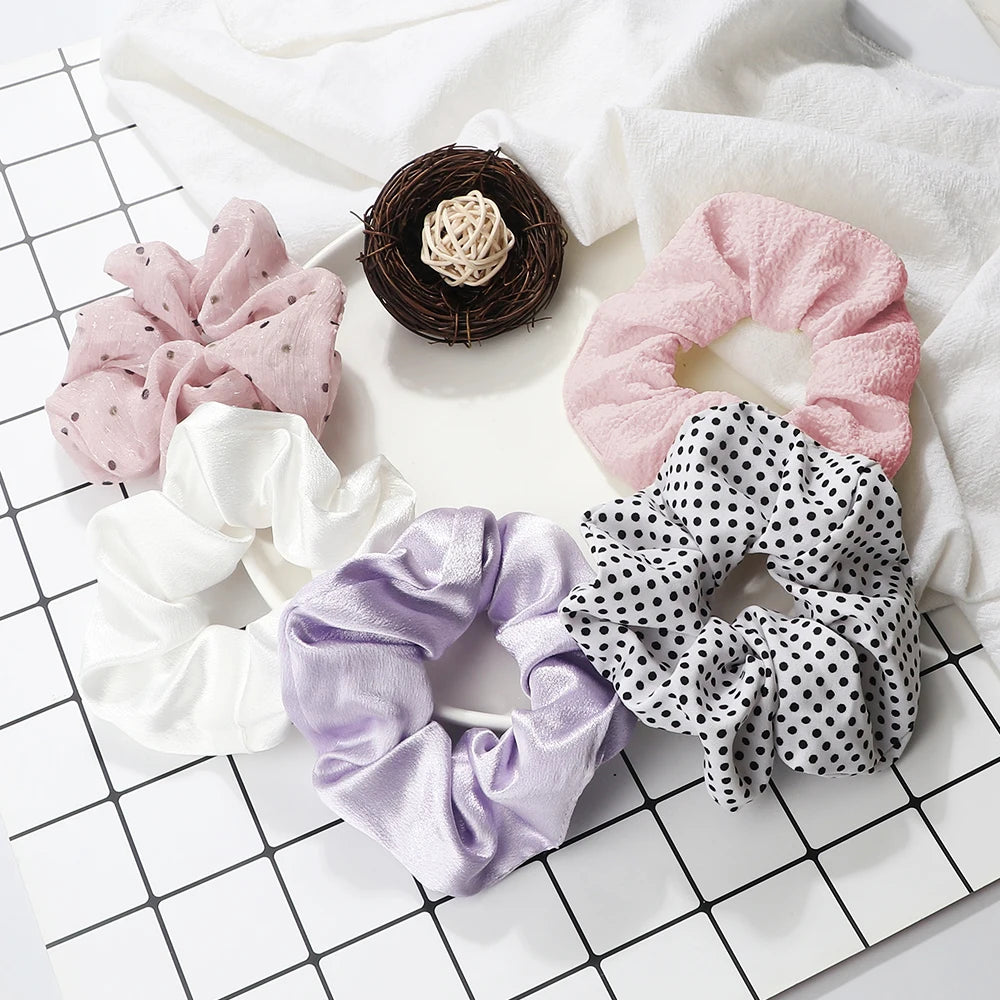 5Pcs/Lot Girl Pink Red Hair Band Accessories Fashion Large Hair Ties Solid Color Elastic Scrunchies For Women Ponytail Hairstyle