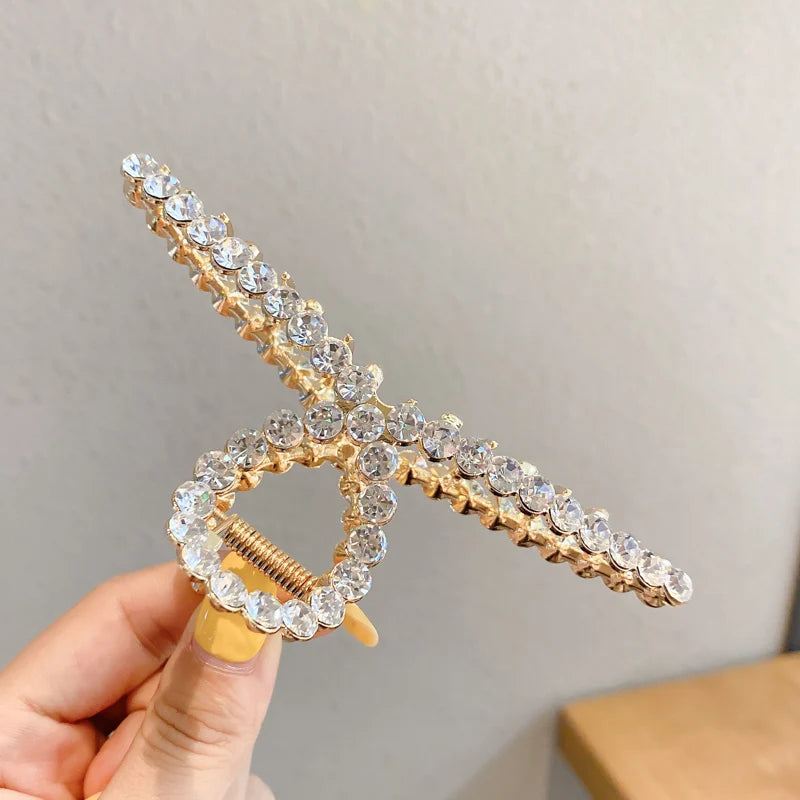 Metal Gold Pearl Hair Clips For Women Elegant Rhinestones Hair Claw Geometric Hollow Hairpins Vintage Barrette Hair Accessories